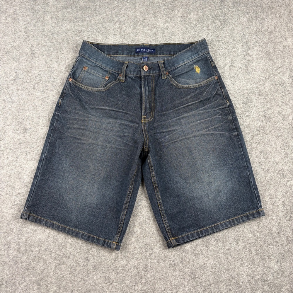 US Polo Assn Denim Shorts Mens 32 Blue Embroidered Logo Relaxed Fit Y2K Skater